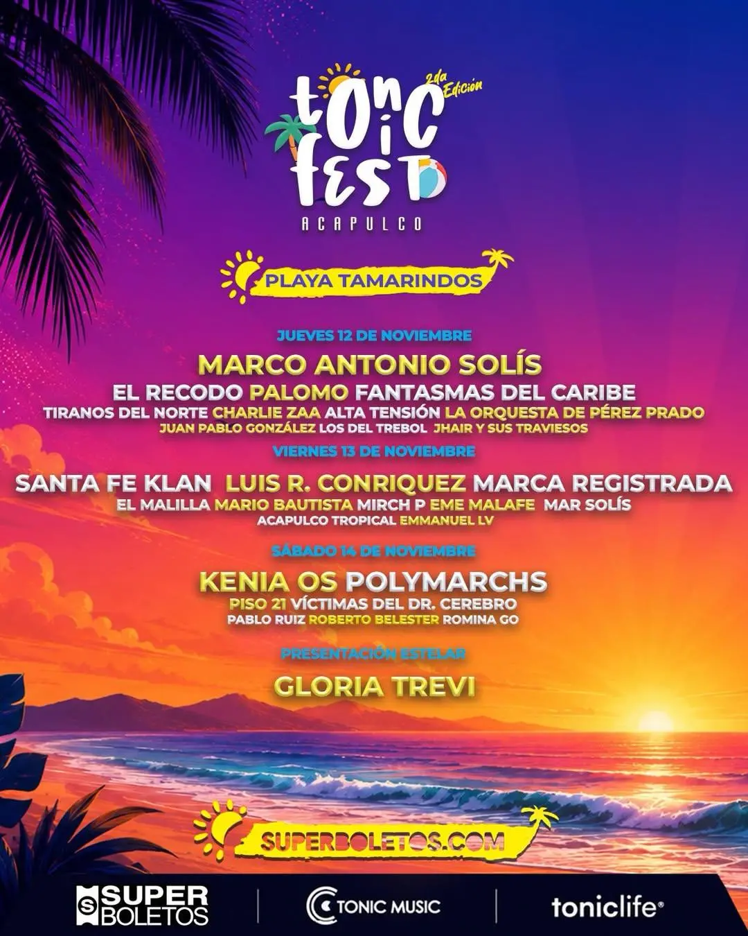 $!El Banda El Recodo, Kenia Os, Gloria Trevi y Marco Antonio Solís protagonizan el ‘Tonic Fest Acapulco 2026’