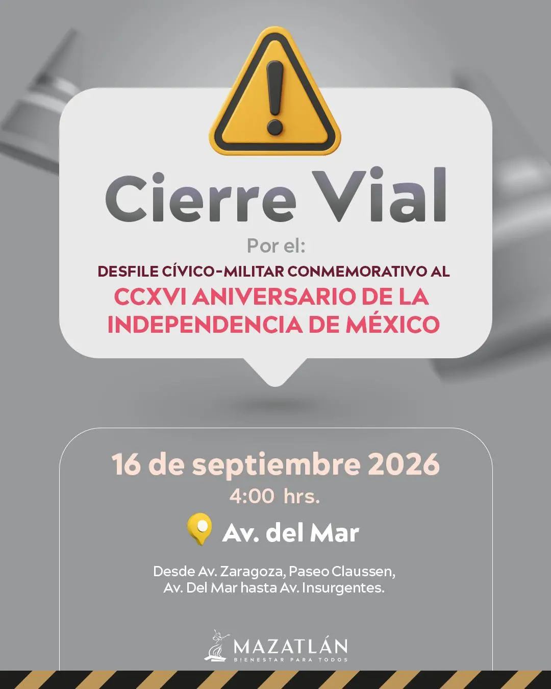 $!Anuncian cierre del malecón de Mazatlán por el desfile cívico-militar