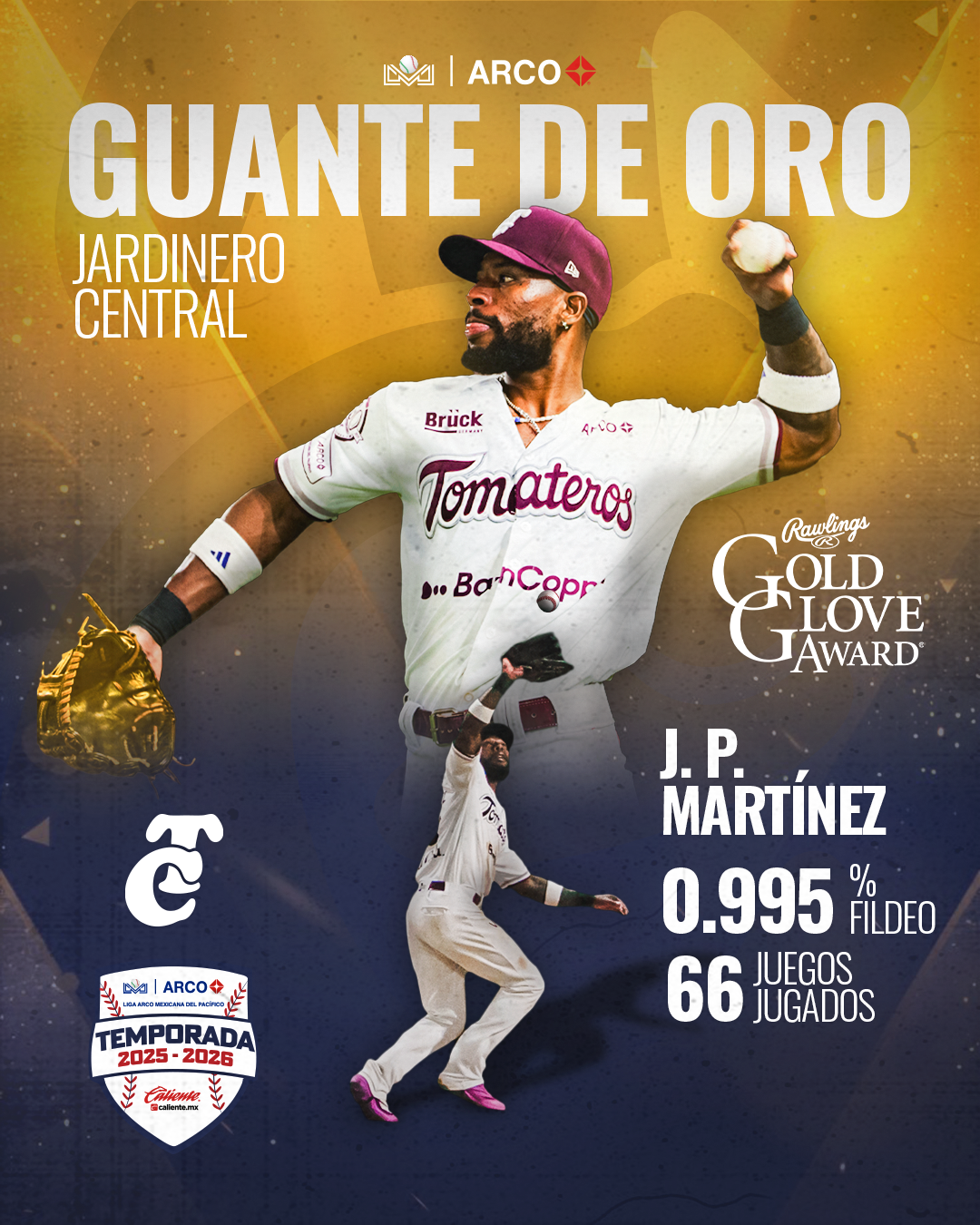 $!Ornelas, Martínez y Elizalde completan el outfield del Guante de Oro de la LMP
