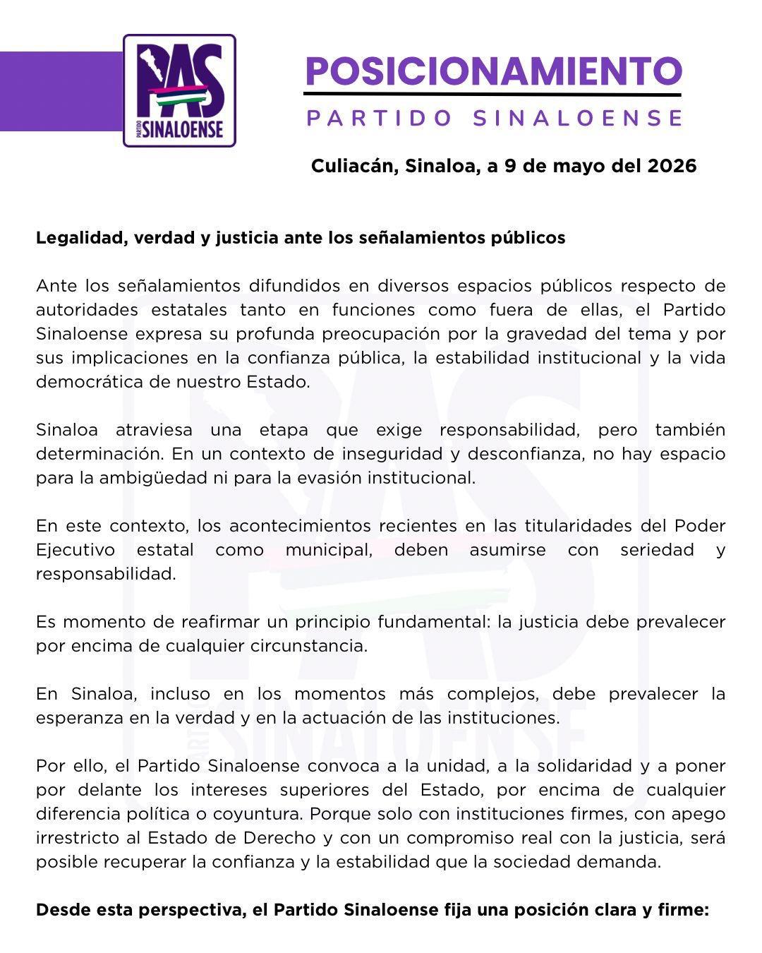 $!Exige PAS justicia y fin a la opacidad ante señalamientos contra autoridades en Sinaloa