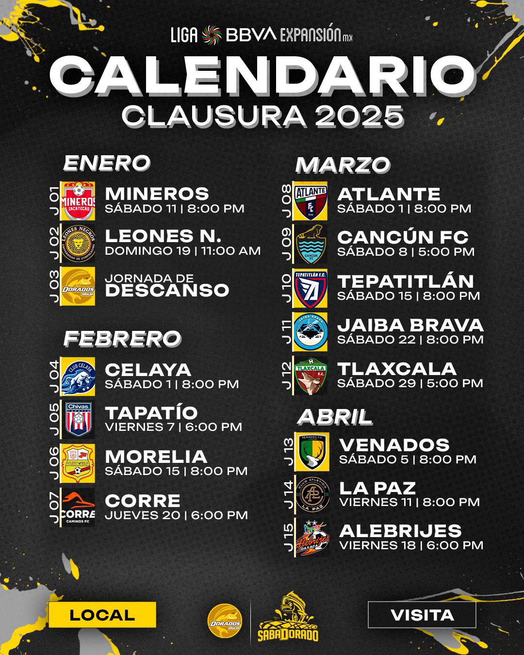 $!Dorados de Sinaloa ya conoce su calendario para el Clausura 2025