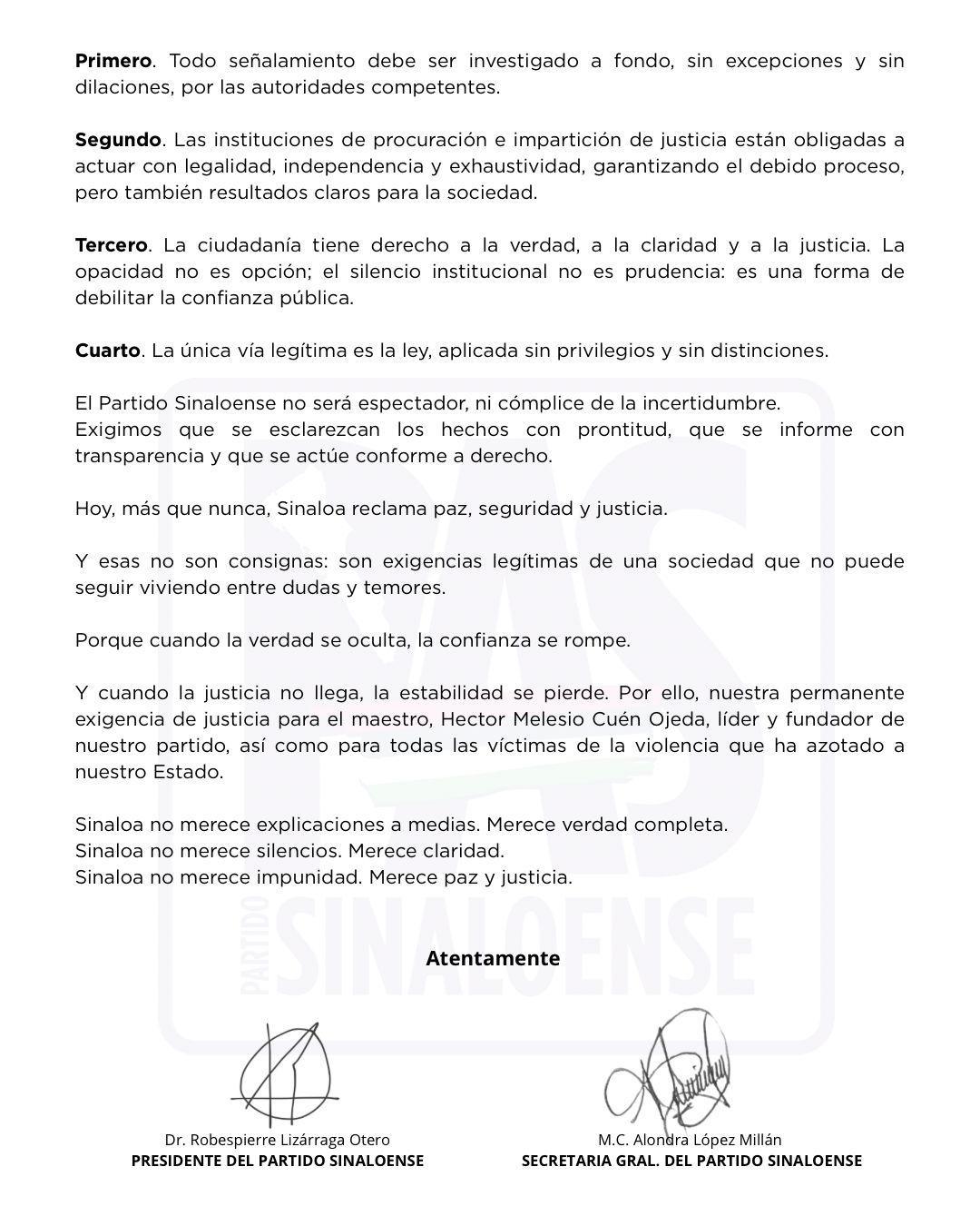 $!Exige PAS justicia y fin a la opacidad ante señalamientos contra autoridades en Sinaloa