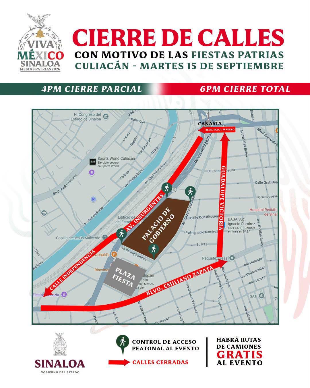 $!Anuncian cierres viales en Culiacán por festejos de las Fiestas Patrias