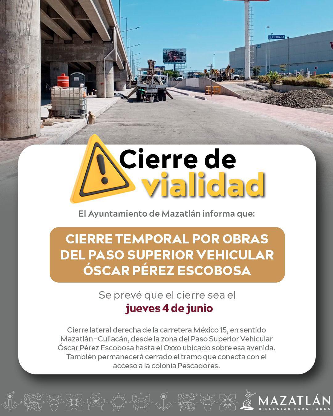 $!Anuncian cierre temporal en lateral de la Carretera México 15 por obras del Paso Superior en Mazatlán