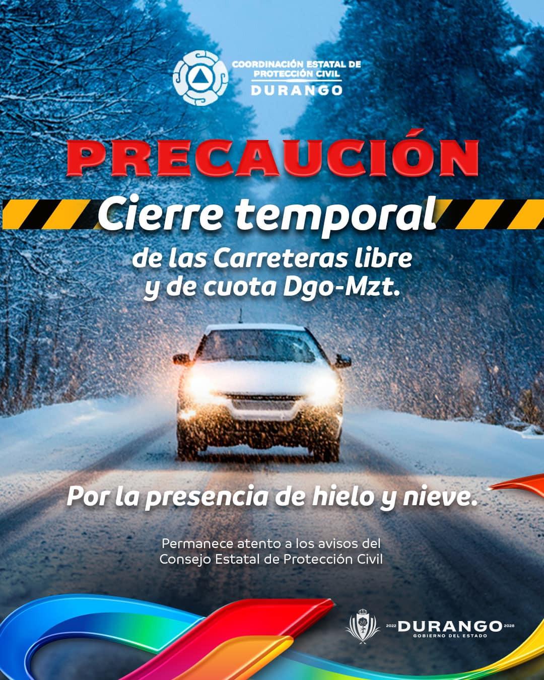 $!Cierran y reabren las carreteras en Durango por la presencia de hielo y nieve