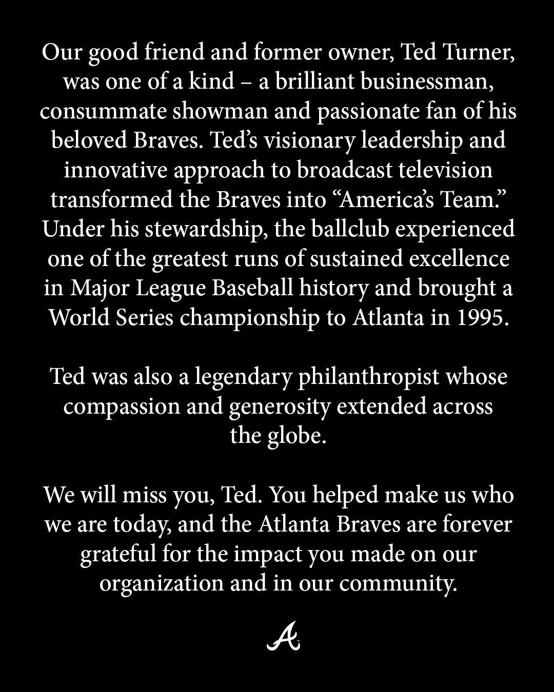 $!Fallece Ted Turner, el hombre que transformó a los Bravos de Atlanta y revolucionó la televisión