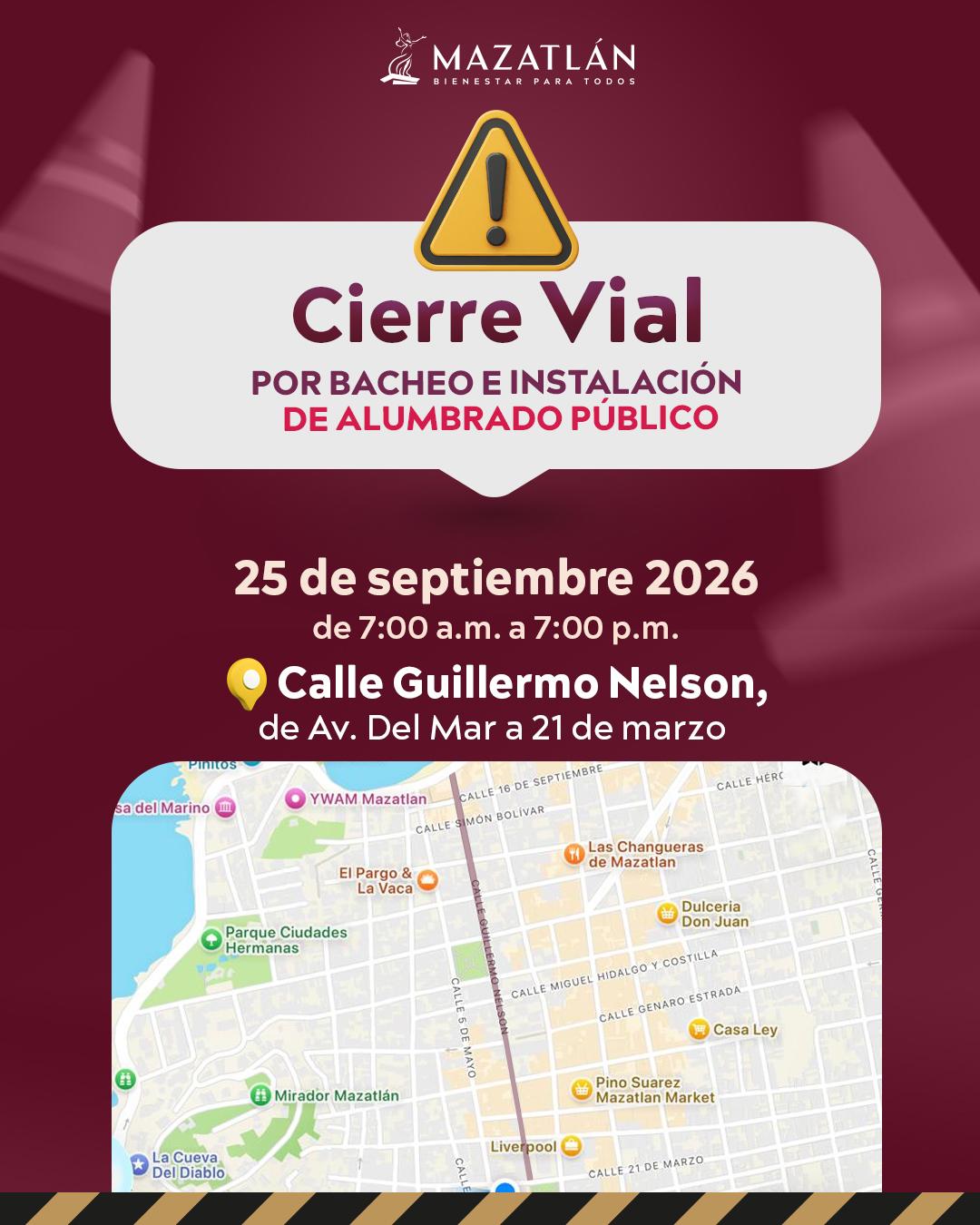 $!Por trabajos de bacheo e instalación de alumbrado habrá corte vial en calle del Centro de Mazatlán