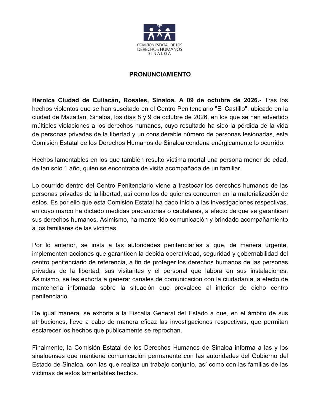 $!Exige CEDH garantizar seguridad y gobernabilidad en penal de Mazatlán