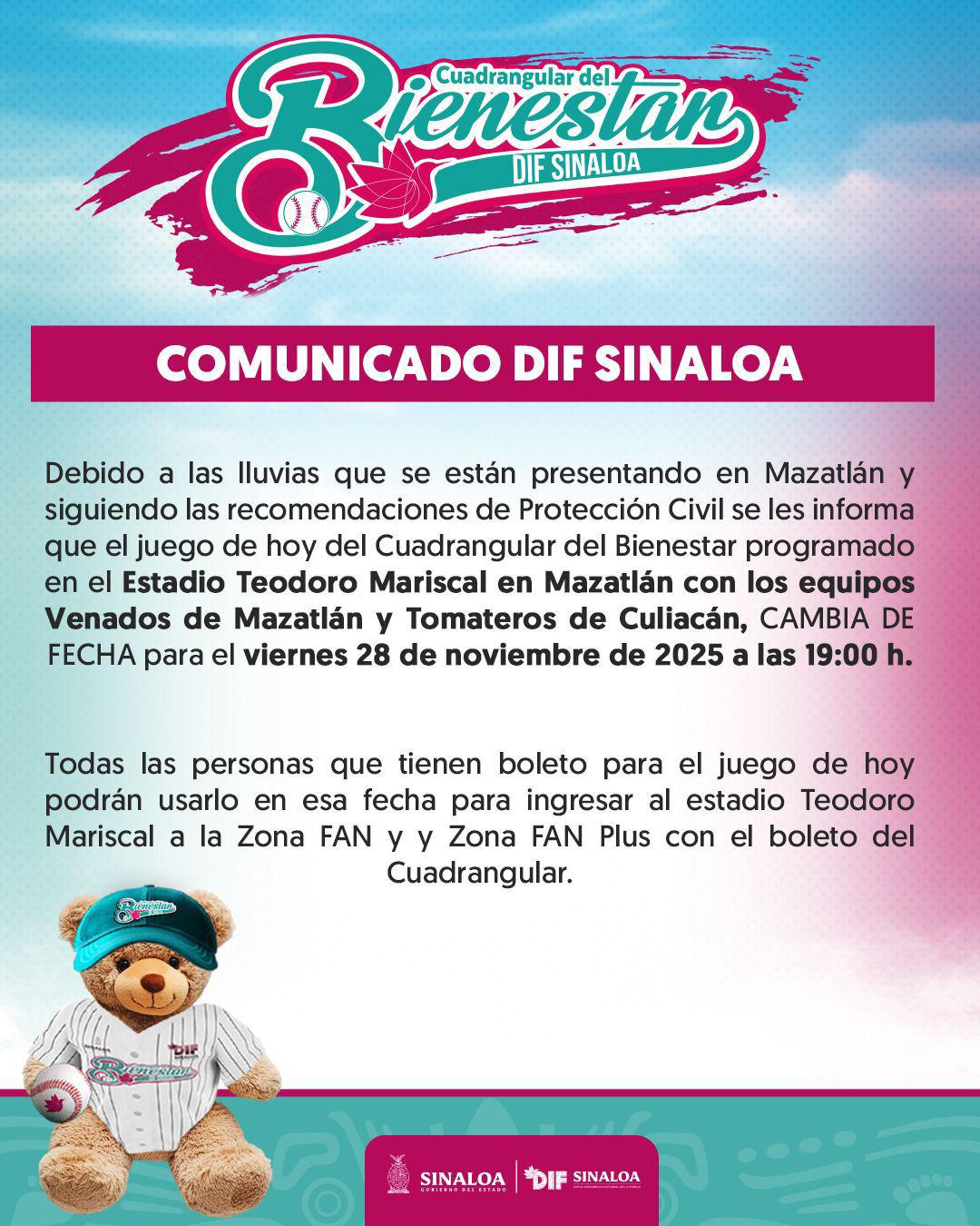$!Posponen por lluvia el Tomateros vs Venados en el Cuadrangular del Bienestar, en Mazatlán