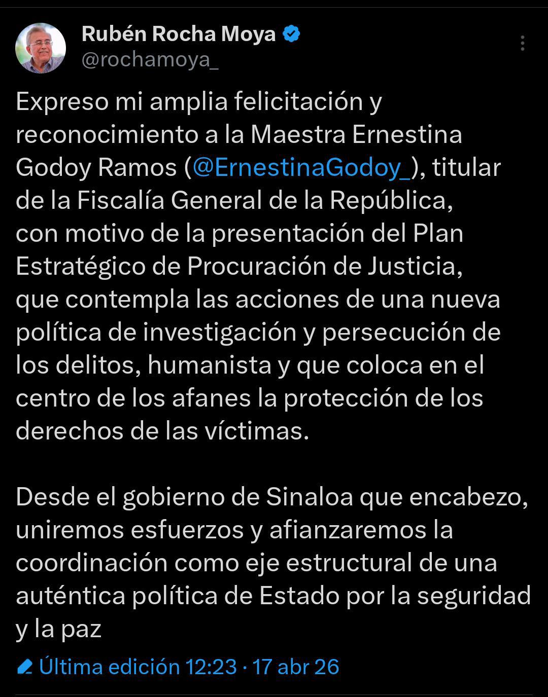 $!Respalda Rocha Moya Plan Estratégico de Procuración de Justicia de la FGR