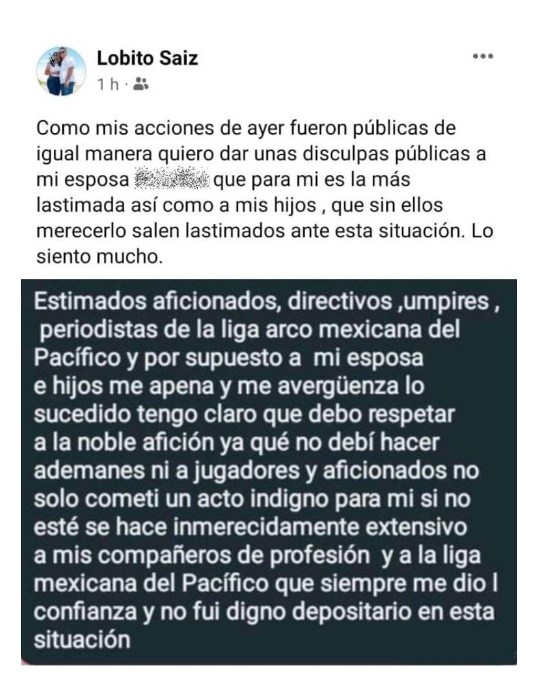 $!Ampáyer Humberto Saiz ofrece disculpas a la afición y a la LMP a través de redes sociales
