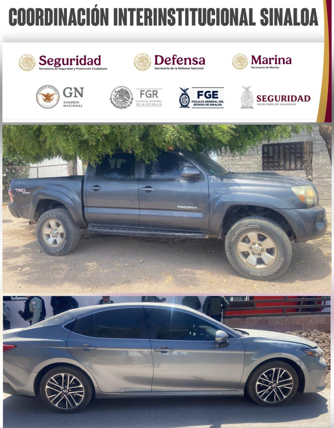 $!Recuperan cuatro vehículos con reporte de robo y alteraciones en Elota