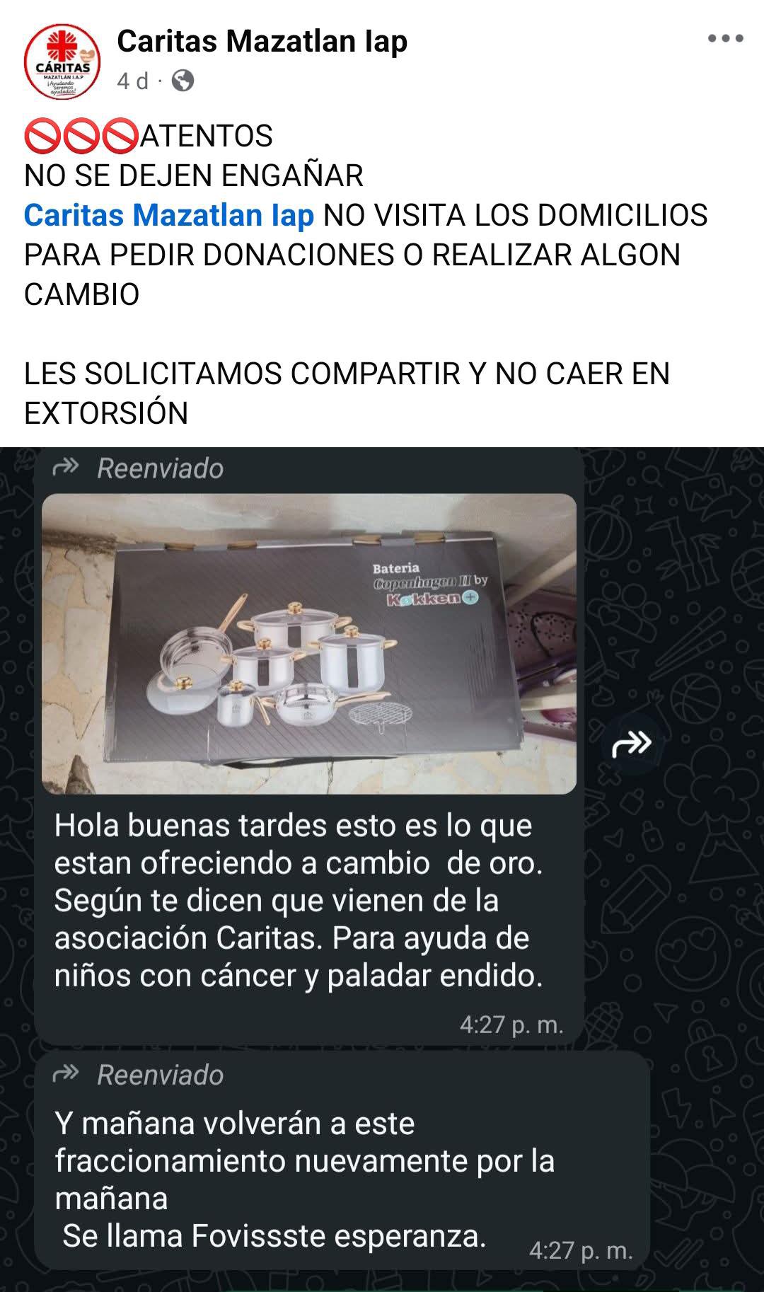 $!Alerta Cáritas Mazatlán sobre estafas de puerta en puerta usando el nombre de la institución