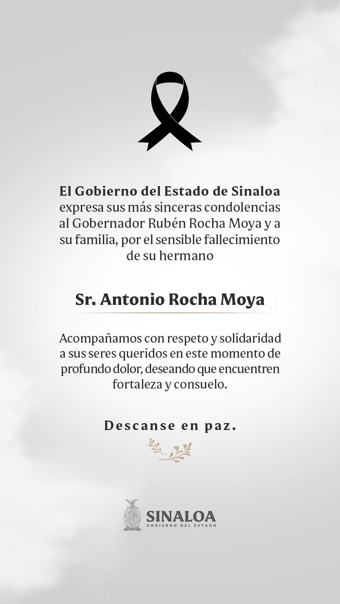 $!Fallece Antonio Rocha Moya, hermano del Gobernador de Sinaloa