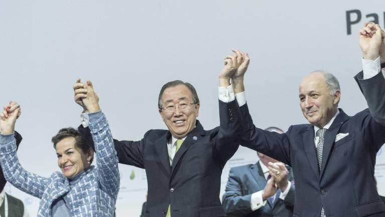 Celebración luego de la firma del Acuerdo de París en 2015.