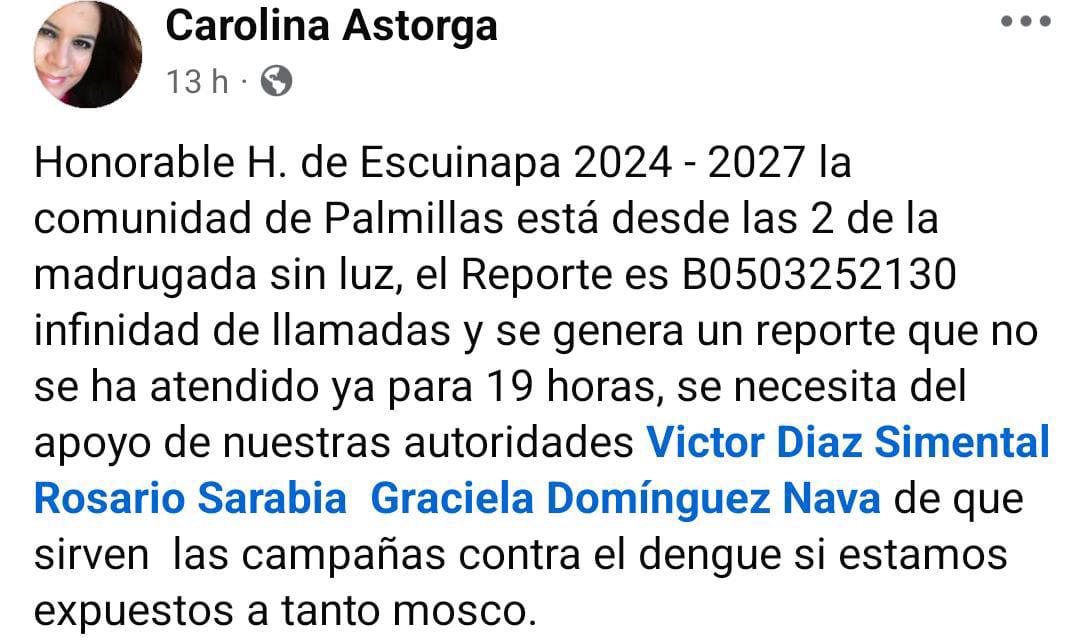 $!Palmillas, en Escuinapa, cumple más de 30 horas sin luz; familias desesperan por calor y pérdida de alimentos