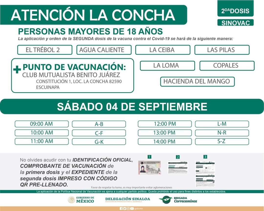 $!Del 3 al 5 de septiembre aplicarán segunda dosis de Sinovac a jóvenes de 18 a 29 años en Escuinapa y sus comunidades