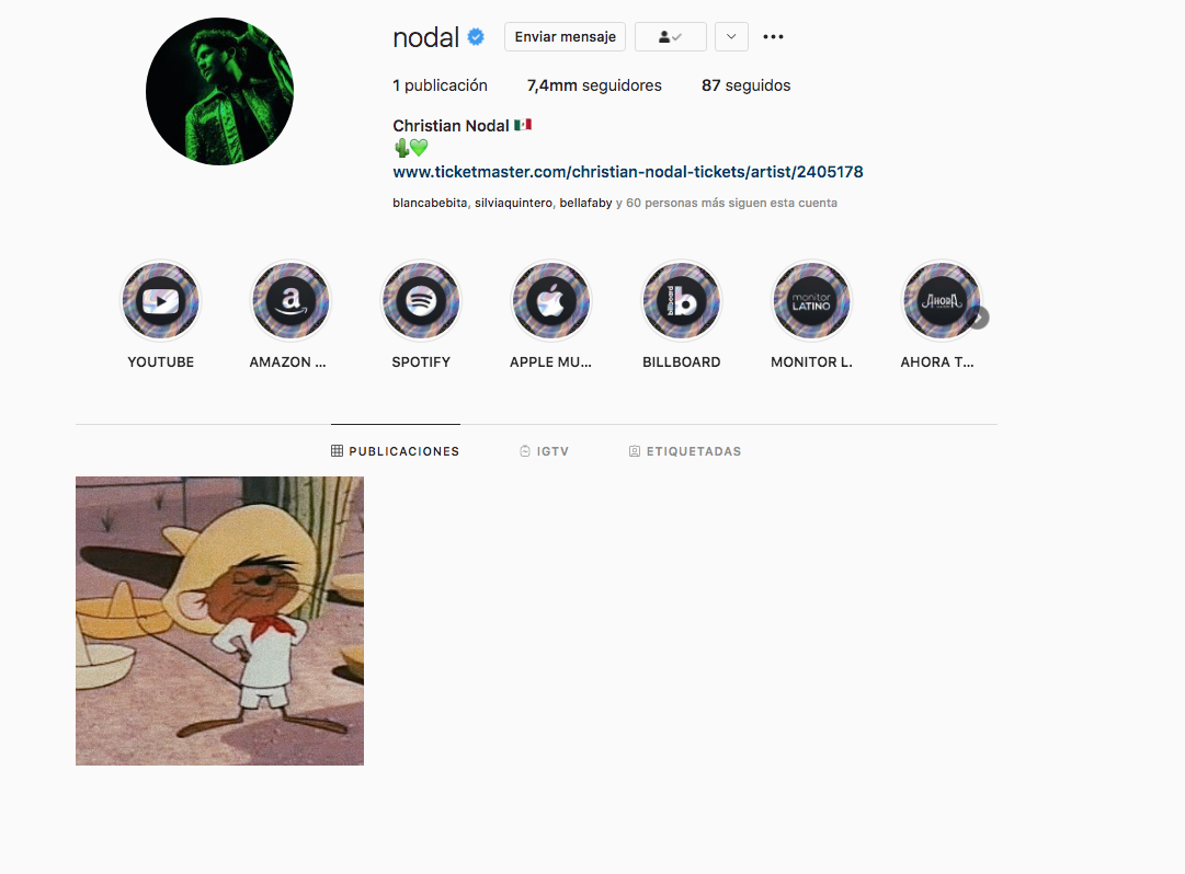 $!Así luce la cuenta de Instagram de Christian Nodal en estos momentos.