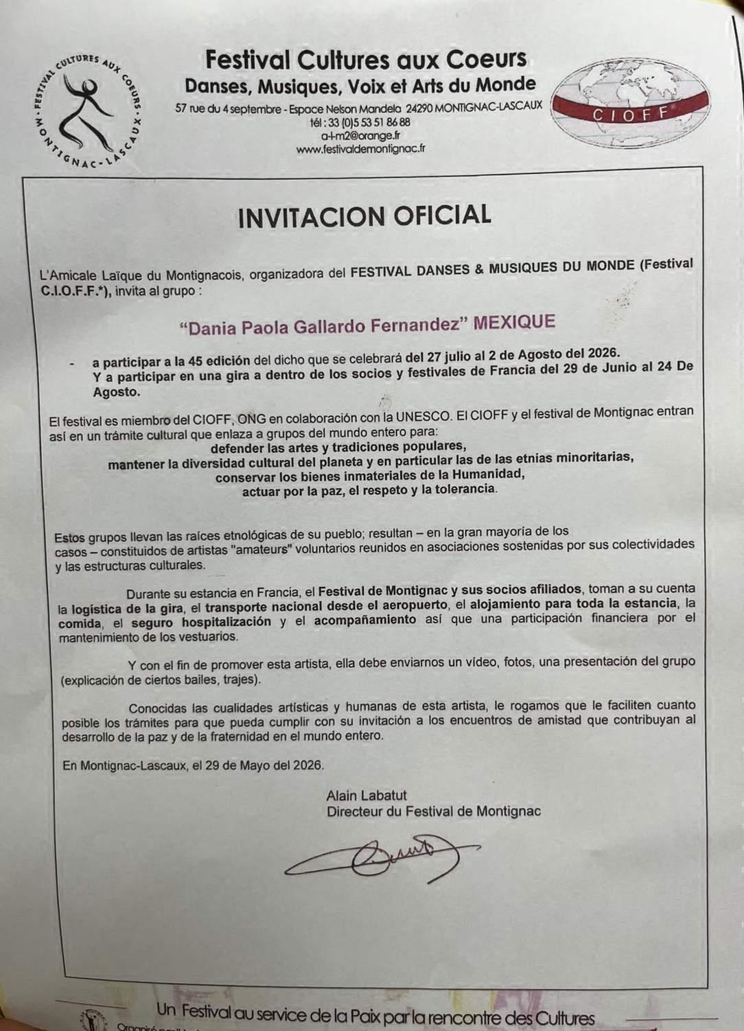 $!La organización francesa del Festival Cultures aux Coeurs extendió la invitación a Dania Paola tras superar un proceso internacional de selección.