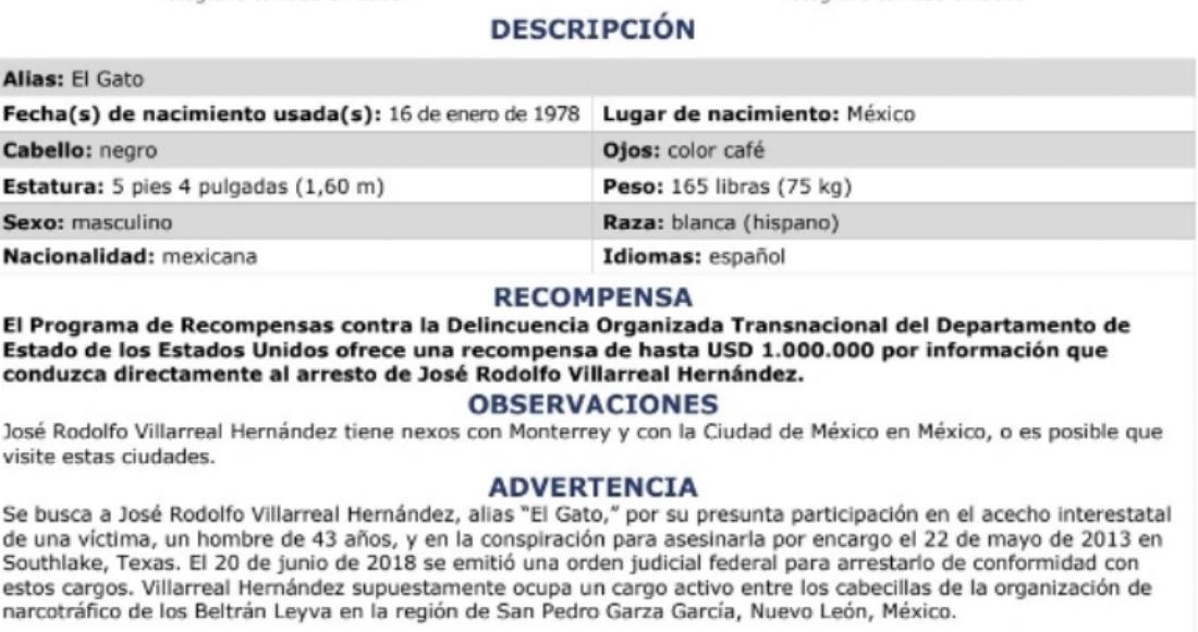 $!Ficha de búsqueda de José Rodolfo “N”, alias “El Gato”.