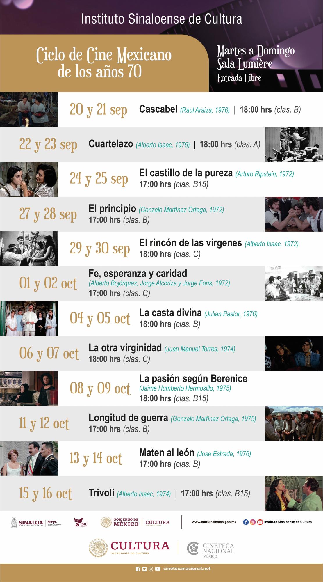 $!El ciclo Cine Mexicano de los 70’s concluye el 16 de octubre.