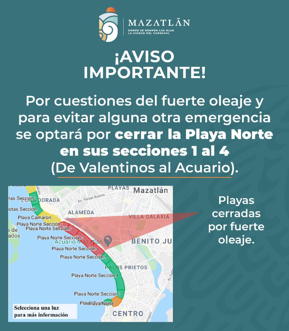$!En Mazatlán, cierran playa desde Valentino hasta el Acuario