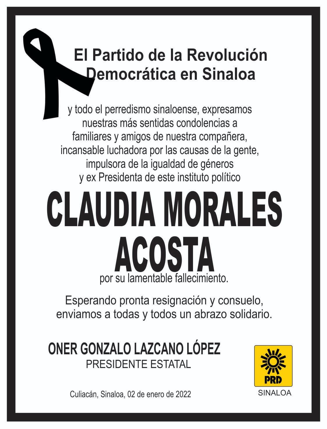 $!Fallece Claudia Morales, ex dirigente del PRD Sinaloa