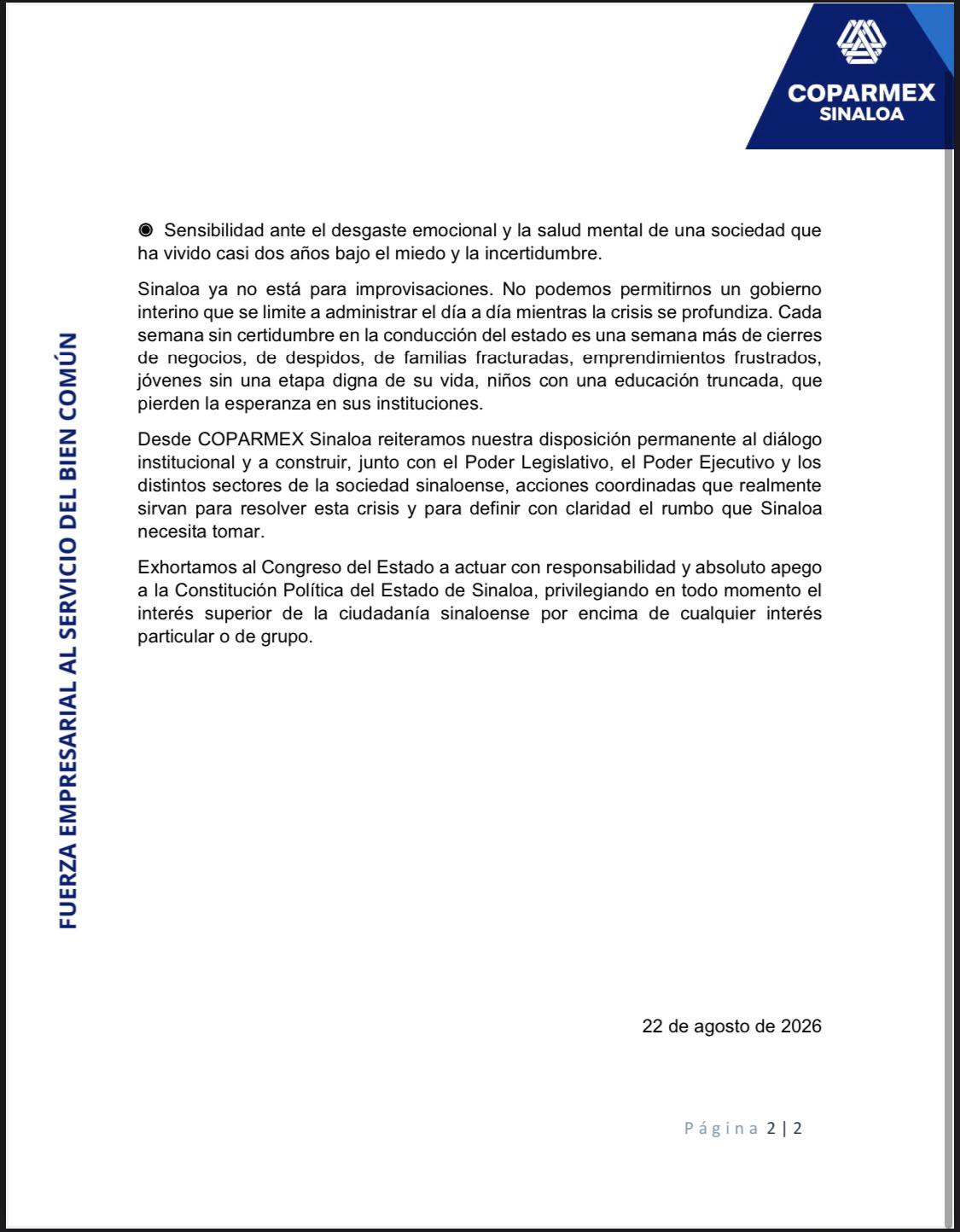 $!Ante nueva licencia de Rocha Moya, Coparmex exige al Congreso un perfil capacitado para gobernar Sinaloa