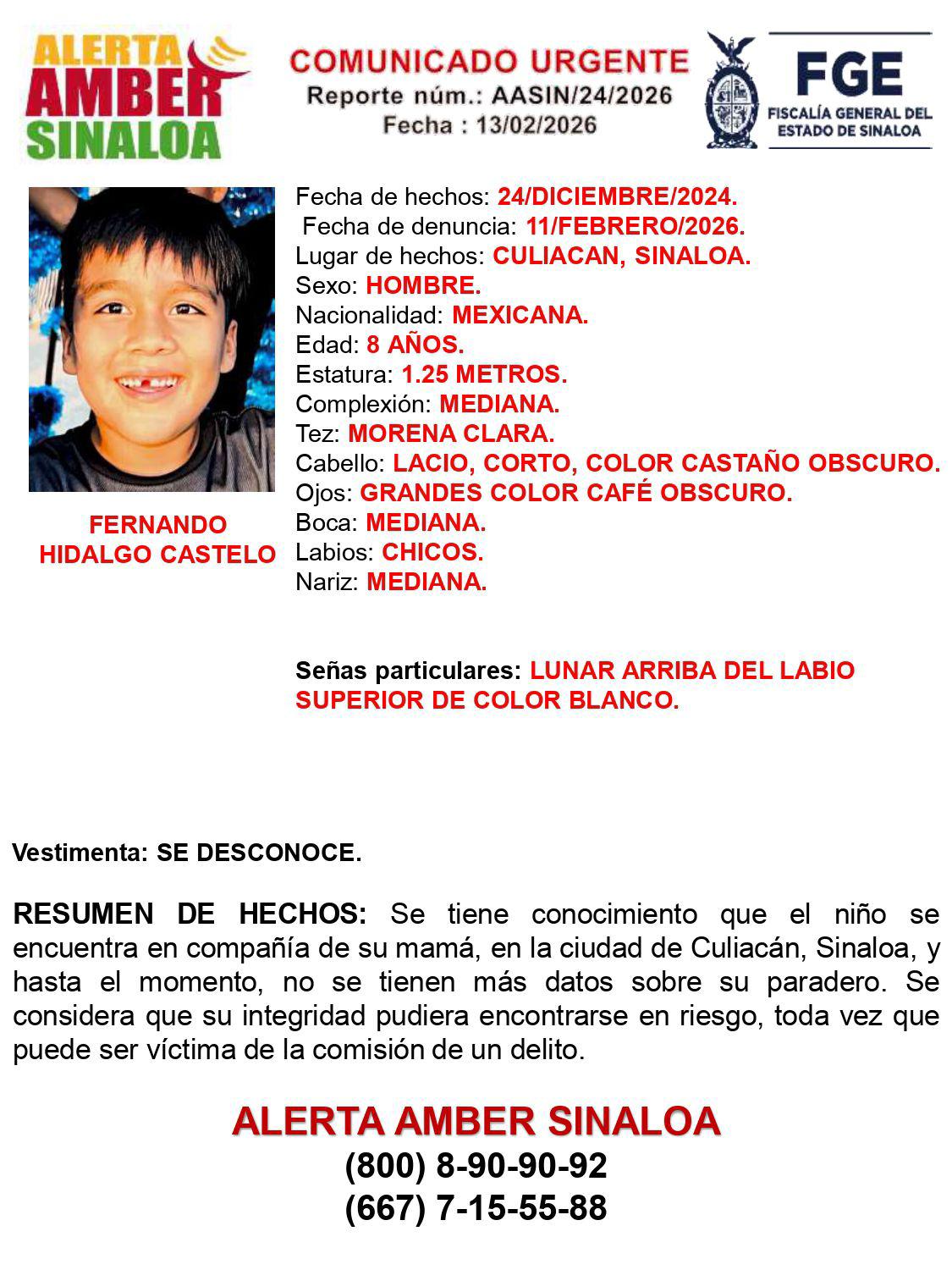 $!Renatta y Fernando están extraviados desde Noche Buena, en Culiacán; giran Alerta Amber
