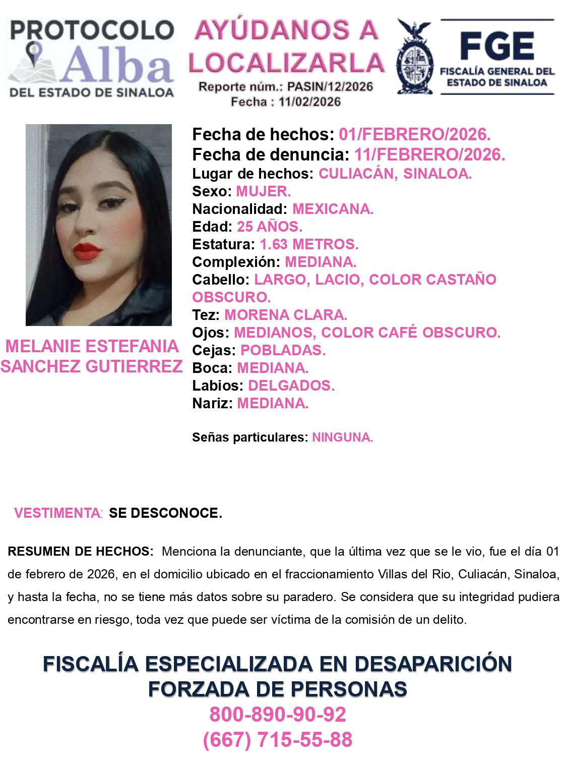 $!Van 11 días sin rastro de Melanie Estefanía; desapareció en Villas del Río, en Culiacán