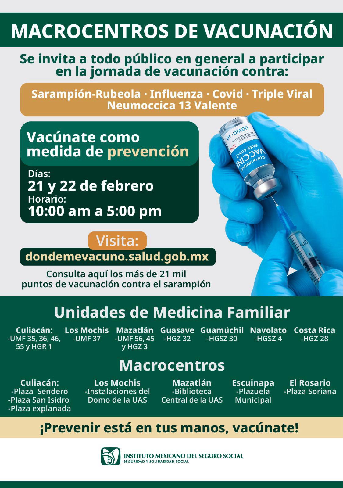 $!Invita IMSS Sinaloa a acudir a Macrocentros y actualizar esquemas de vacunación, como el sarampión