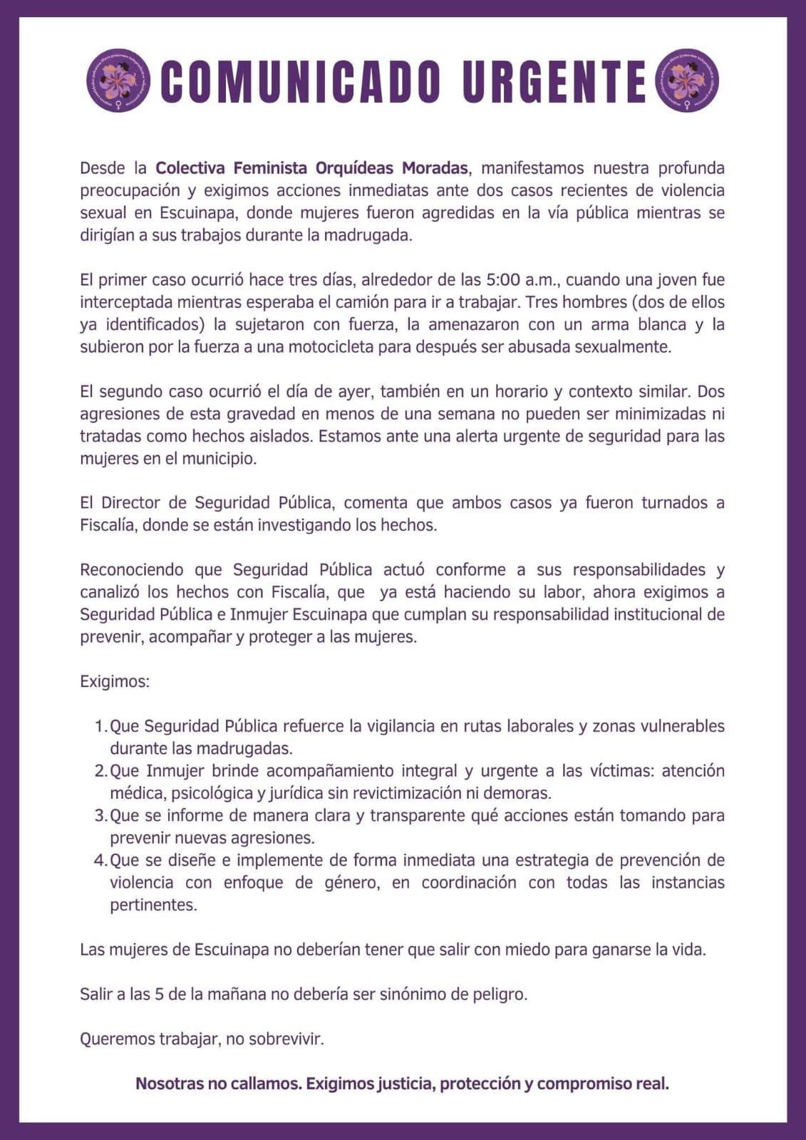 $!Alerta colectivo sobre ataques a mujeres en tres días, en Escuinapa
