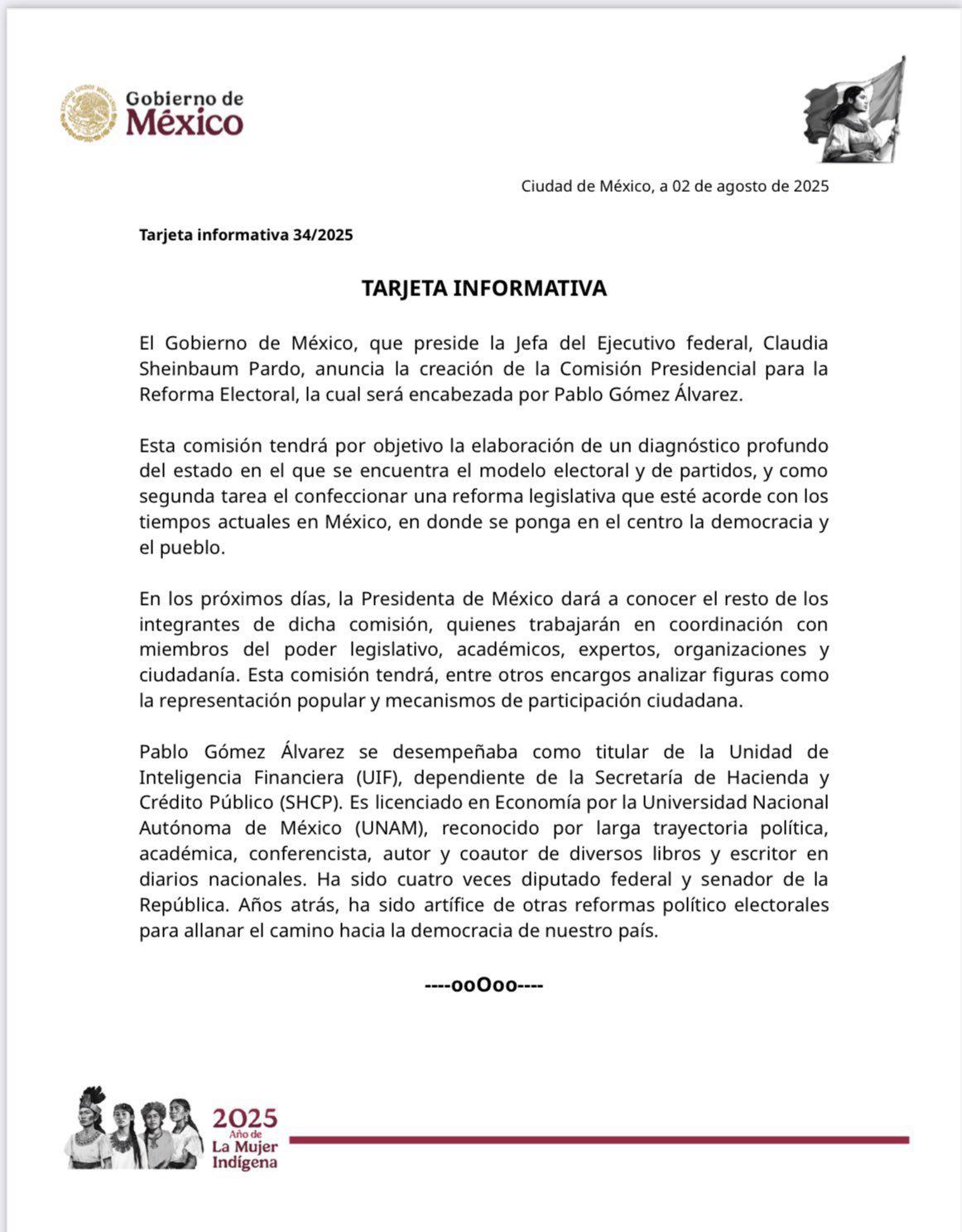 $!Sheinbaum anuncia Comisión Presidencial para la Reforma Electoral; la encabezará Pablo Gómez