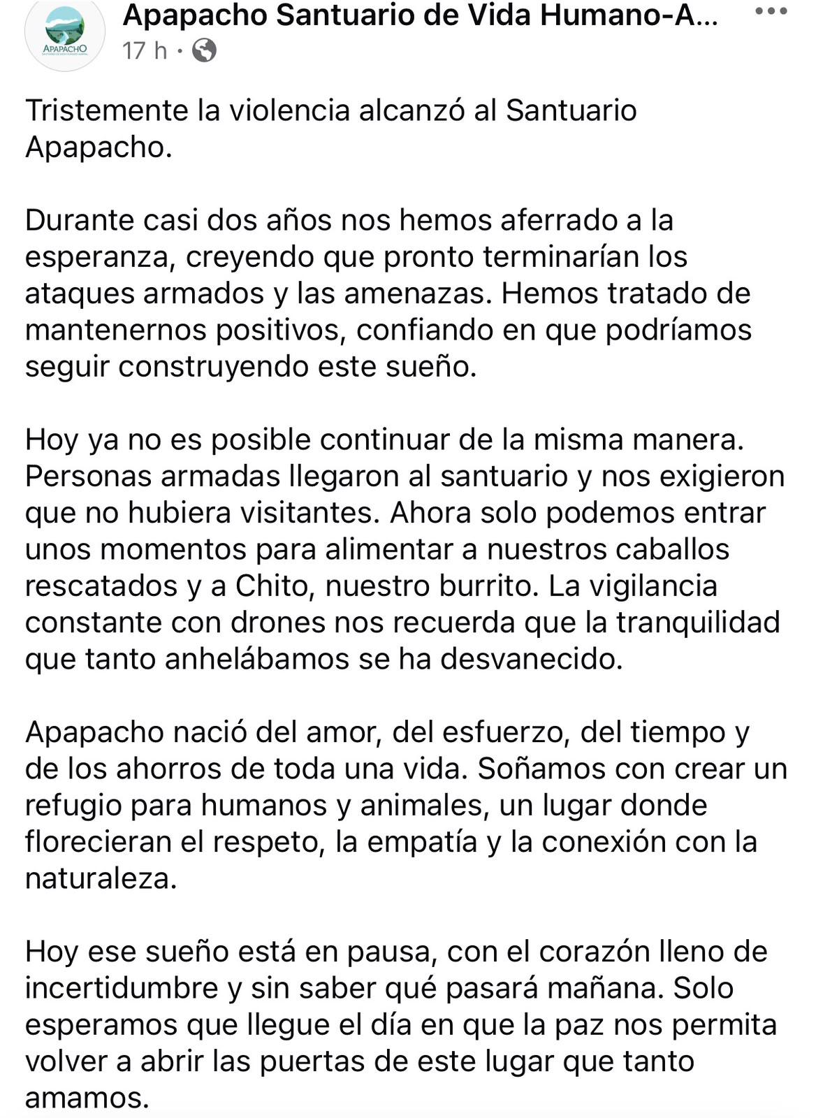 $!Violencia obliga a Apapacho Santuario de Vida Humano-Animal a suspender visitas tras recibir amenazas
