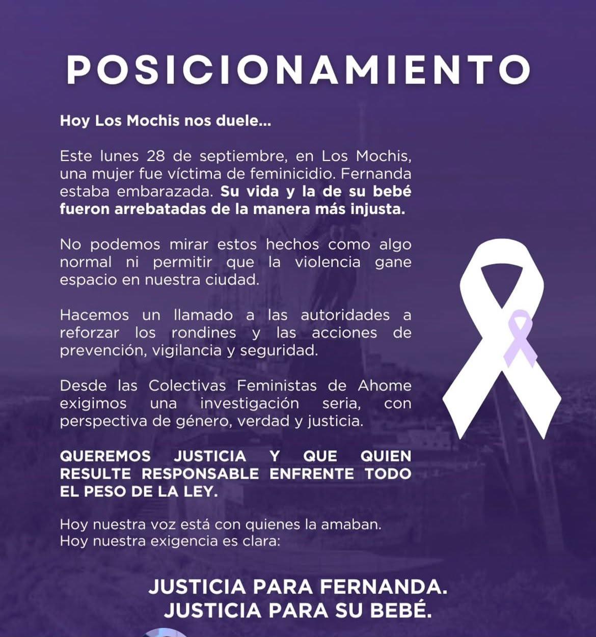 $!Exigen feministas de Ahome justicia por Fernanda, víctima de feminicidio en Los Mochis
