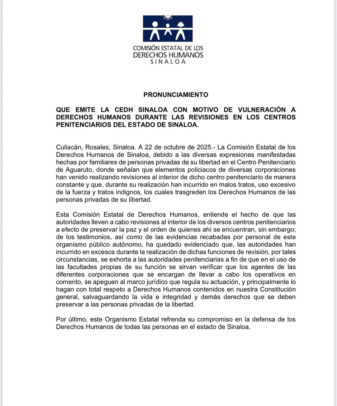 $!Evidencian abusos en revisiones dentro de Penal de Aguaruto; CEDH pide respeto a derechos