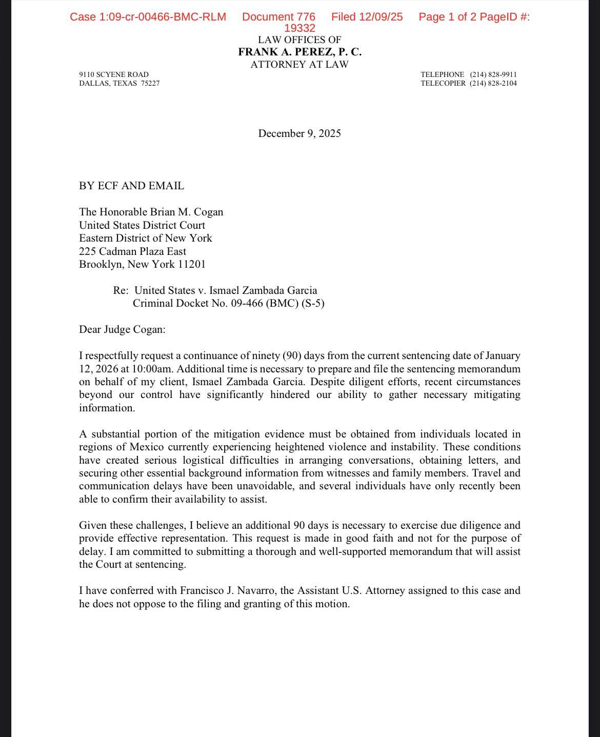 $!Defensa de ‘El Mayo’ Zambada pide aplazar sentencia hasta abril