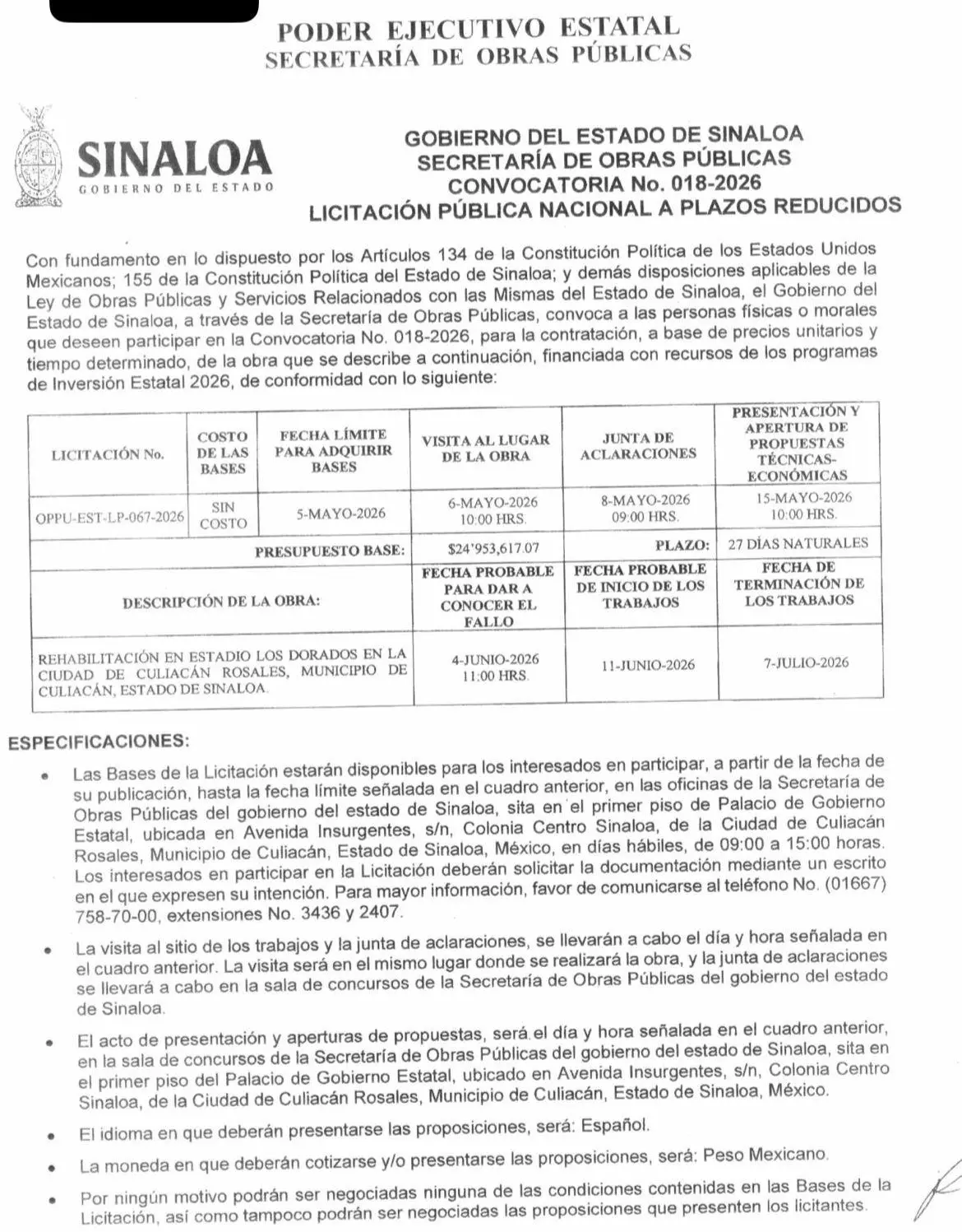 $!Va Gobierno de Sinaloa por rehabilitación del estadio de Dorados con $24 millones