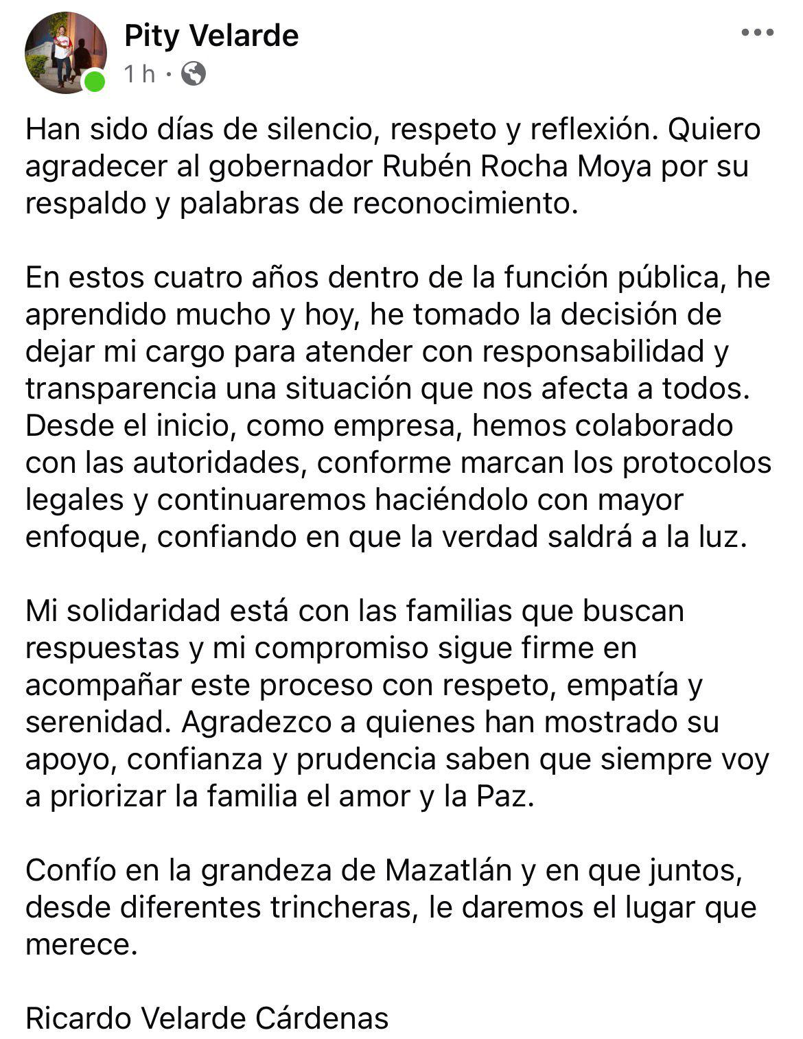 $!Se pronuncia Ricardo Velarde tras su renuncia a Secretaría de Economía