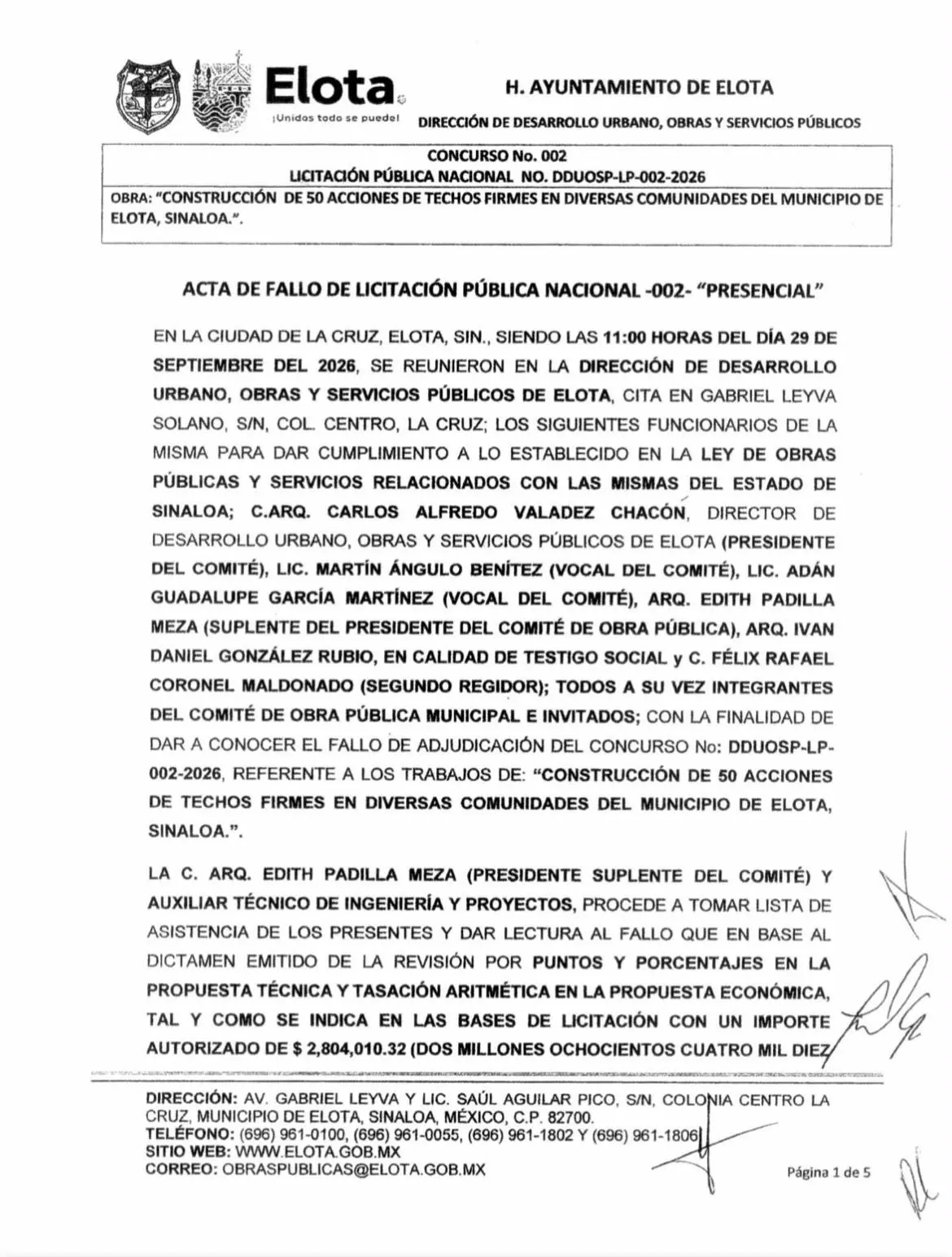 $!Adjudica Elota $7.6 millones para techos firmes y dos parques públicos; cada licitación solo tuvo una empresa participante