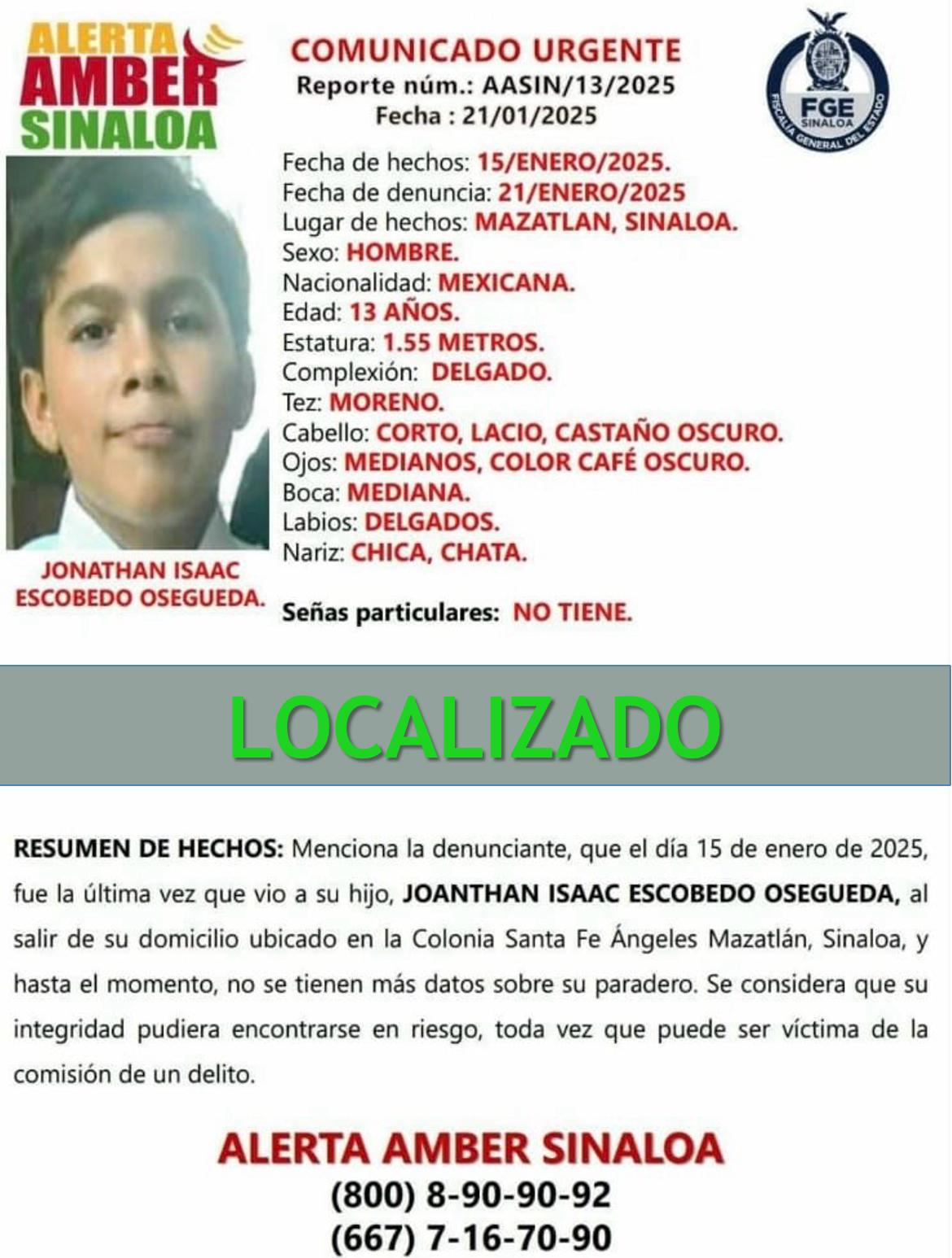 $!Fiscalía de Sinaloa desactiva 10 alertas Ámber tras localizar a menores desaparecidos