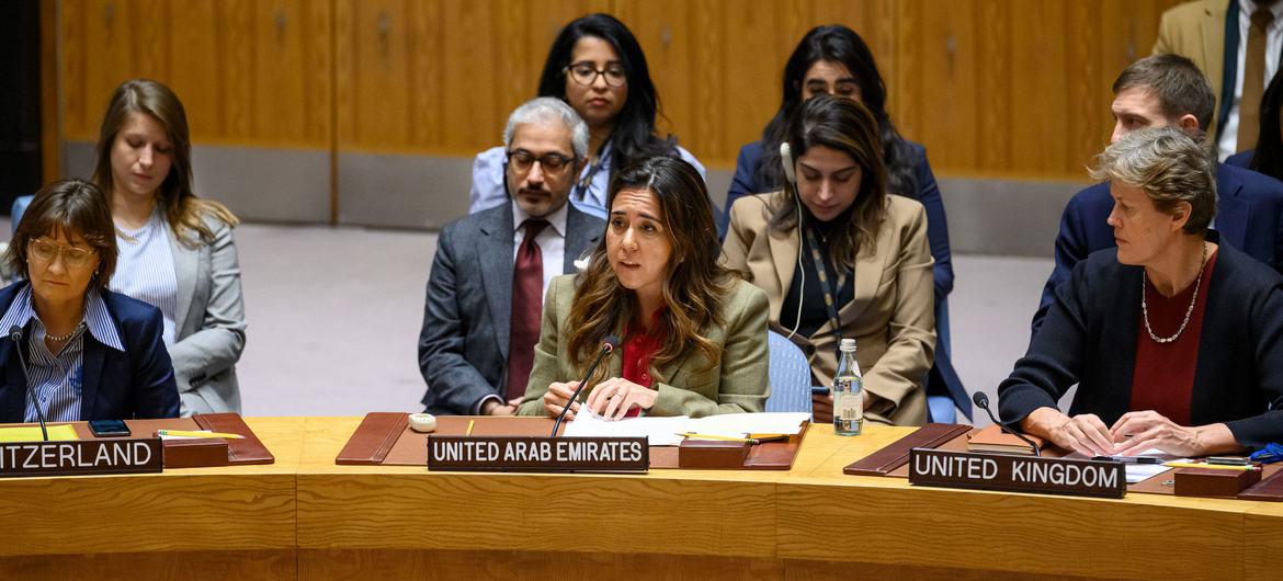 $!La embajadora de Emiratos Árabes Unidos, Lana Zaki Nusseibeh, interviene en la reunión del Consejo de Seguridad de la ONU sobre la situación en Oriente Medio, incluida la cuestión palestina.