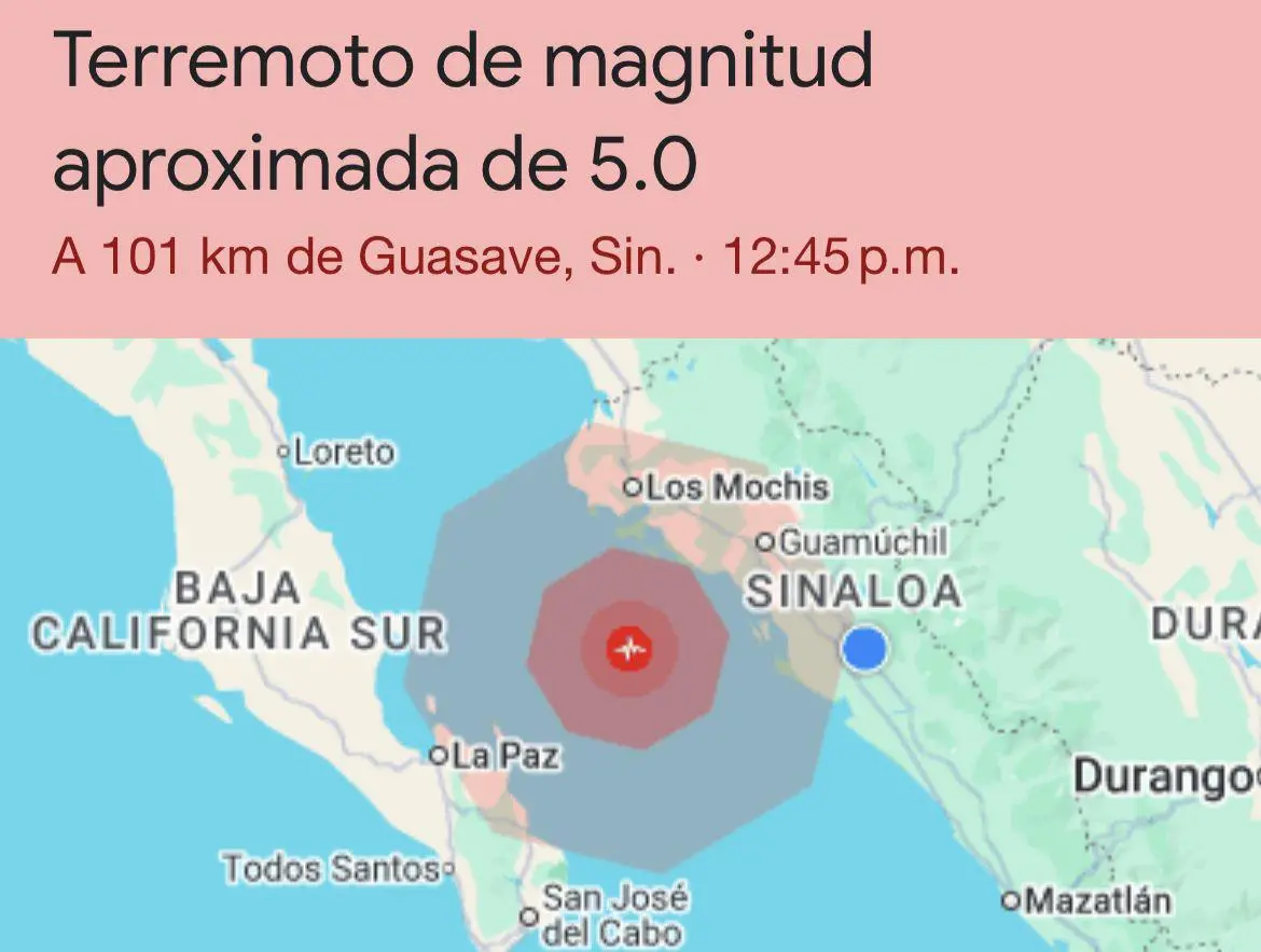 $!Se registra sismo de magnitud 6.1 frente a las costas de Guasave