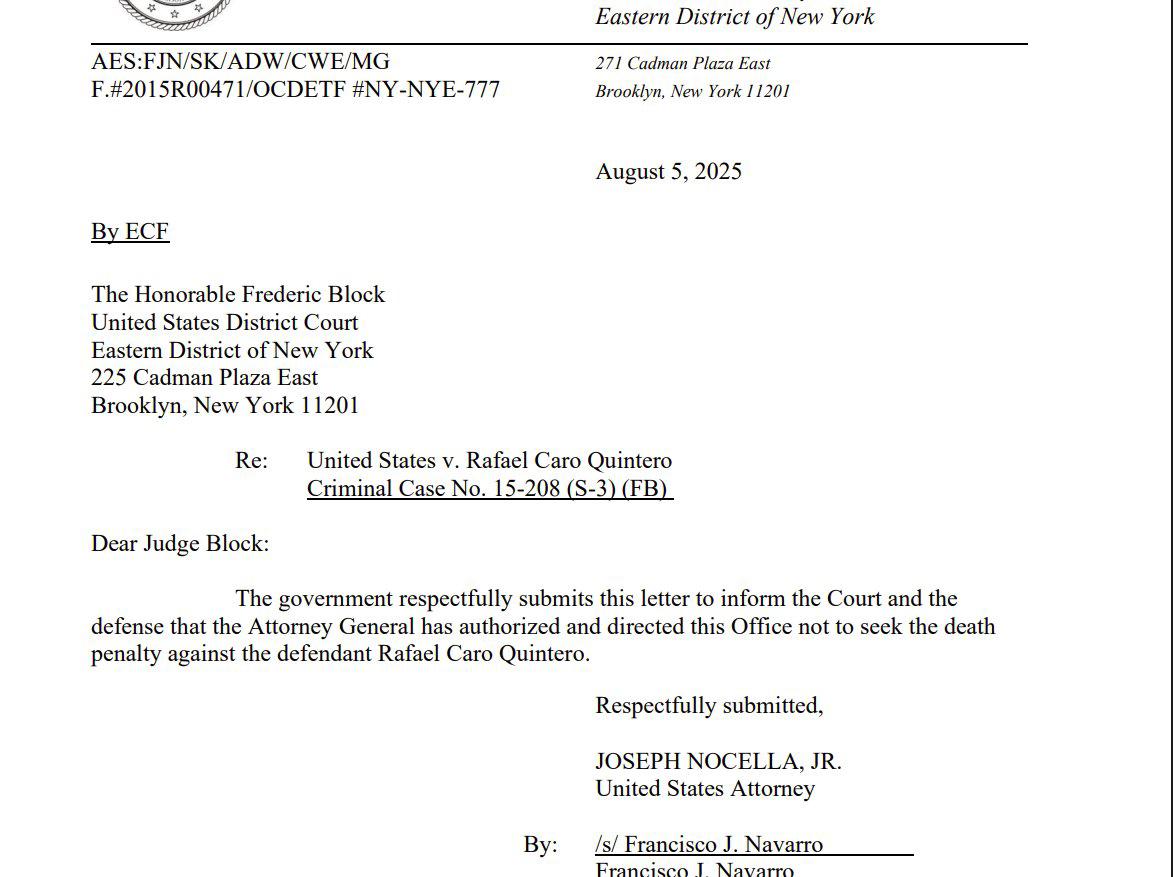$!Estados Unidos tampoco pedirá pena de muerte para Caro Quintero