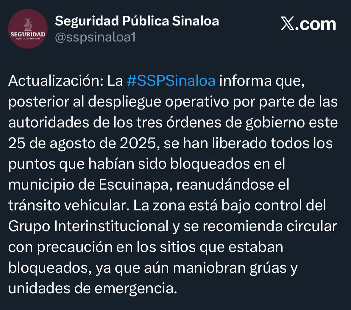 $!Liberan carreteras bloqueadas en Escuinapa tras operativo de seguridad