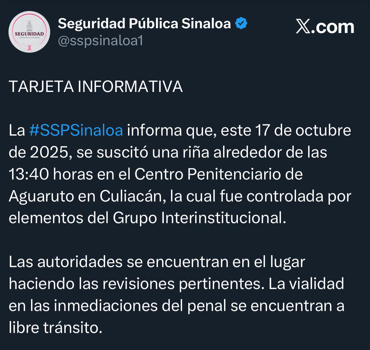 $!Despliegan operativo en Penal de Aguaruto tras reporte de balacera; SSPE lo reduce a una riña