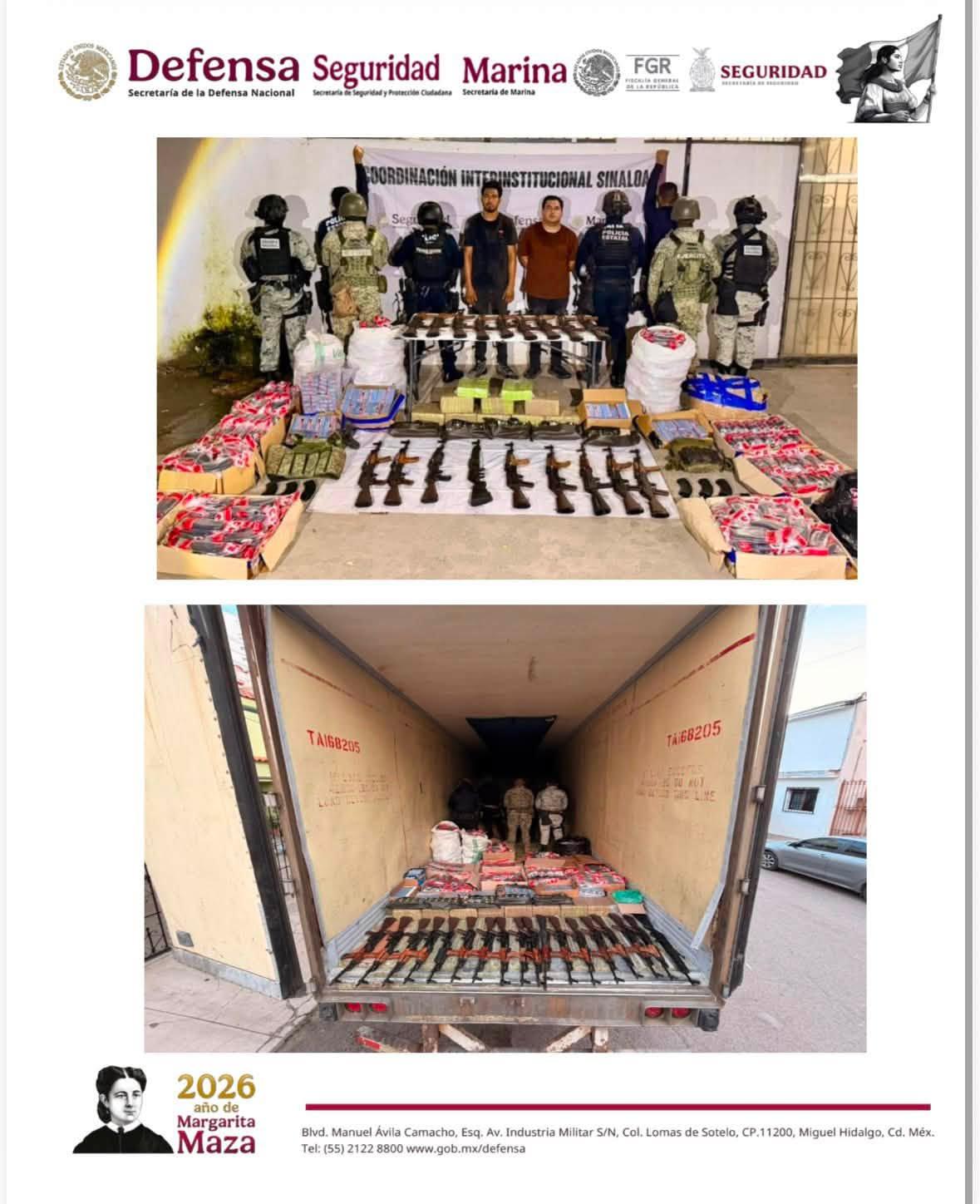 $!Detienen a dos hombres en un tractocamión que transportaba un arsenal en Mazatlán