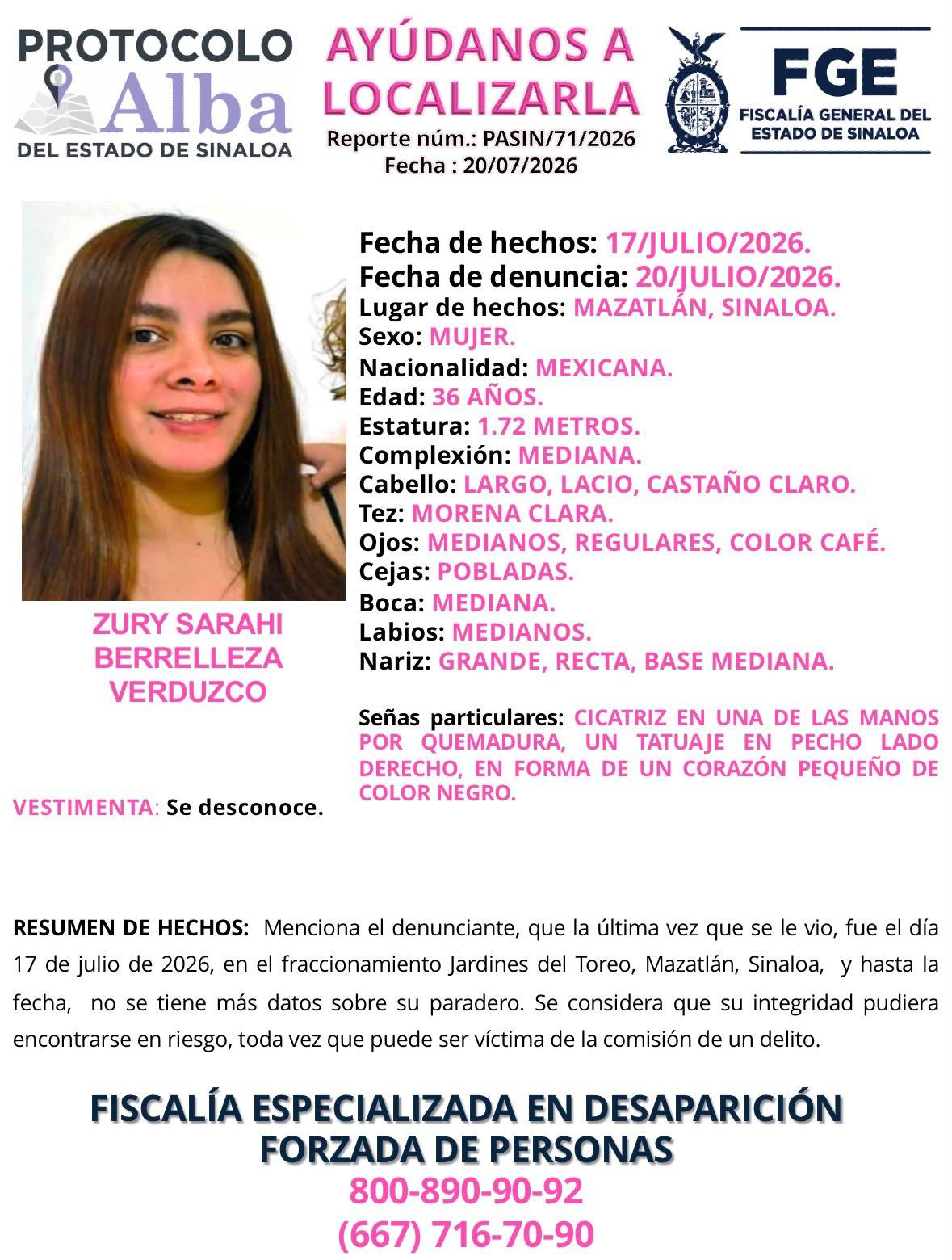 $!Giran ficha de búsqueda por Zury Sarahí, desaparecida en Mazatlán