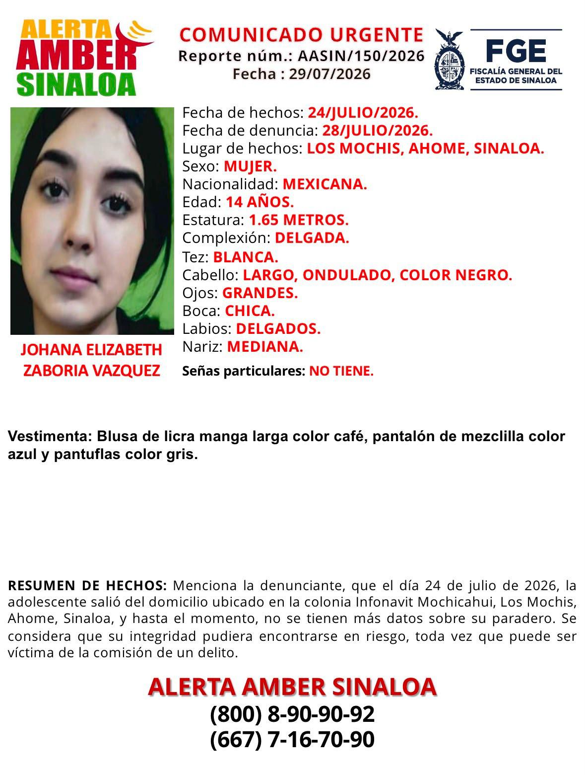 $!Buscan a Johana Elizabeth, adolescente de 14 años desaparecida en Los Mochis
