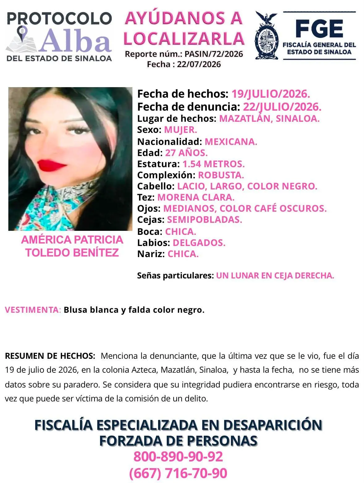 $!Buscan a América Patricia, desaparecida en Mazatlán